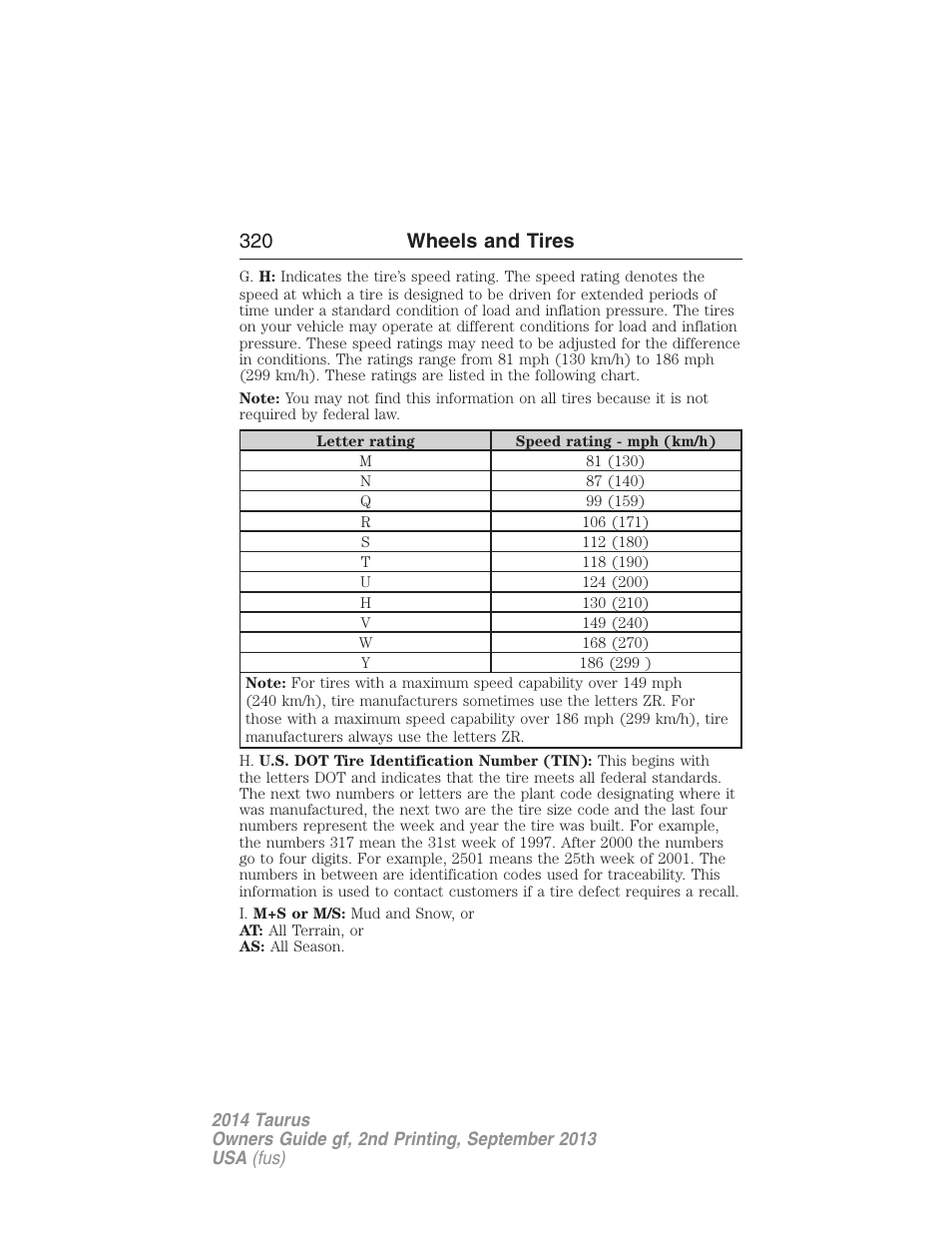 320 wheels and tires | FORD 2014 Taurus v.2 User Manual | Page 321 / 554