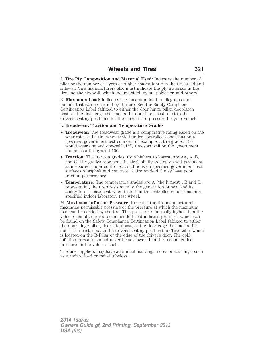 Wheels and tires 321 | FORD 2014 Taurus v.2 User Manual | Page 322 / 554