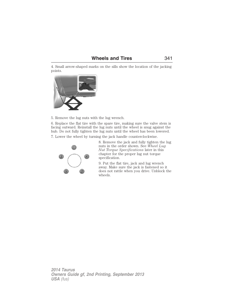 Wheels and tires 341 | FORD 2014 Taurus v.2 User Manual | Page 342 / 554