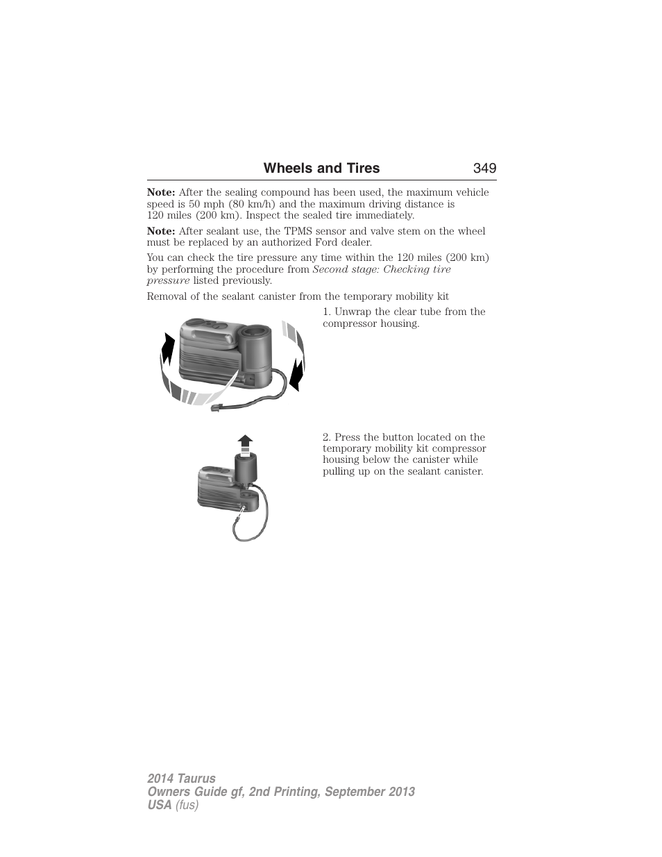 Wheels and tires 349 | FORD 2014 Taurus v.2 User Manual | Page 350 / 554