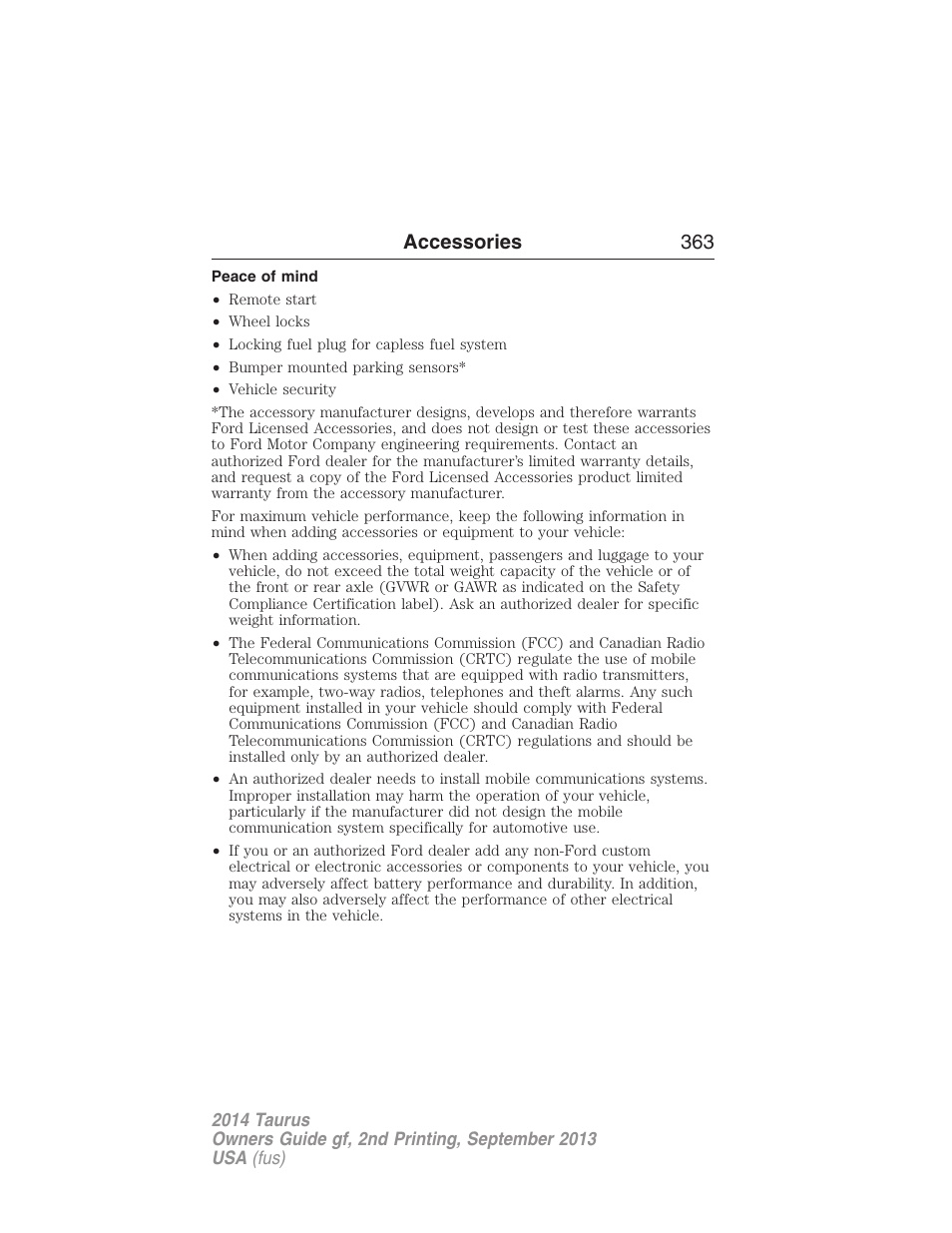 Peace of mind, Accessories 363 | FORD 2014 Taurus v.2 User Manual | Page 364 / 554
