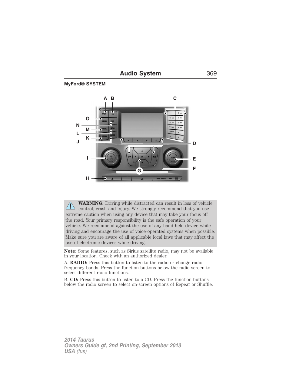 Myford® system, Myford™ system, Audio system 369 | FORD 2014 Taurus v.2 User Manual | Page 370 / 554