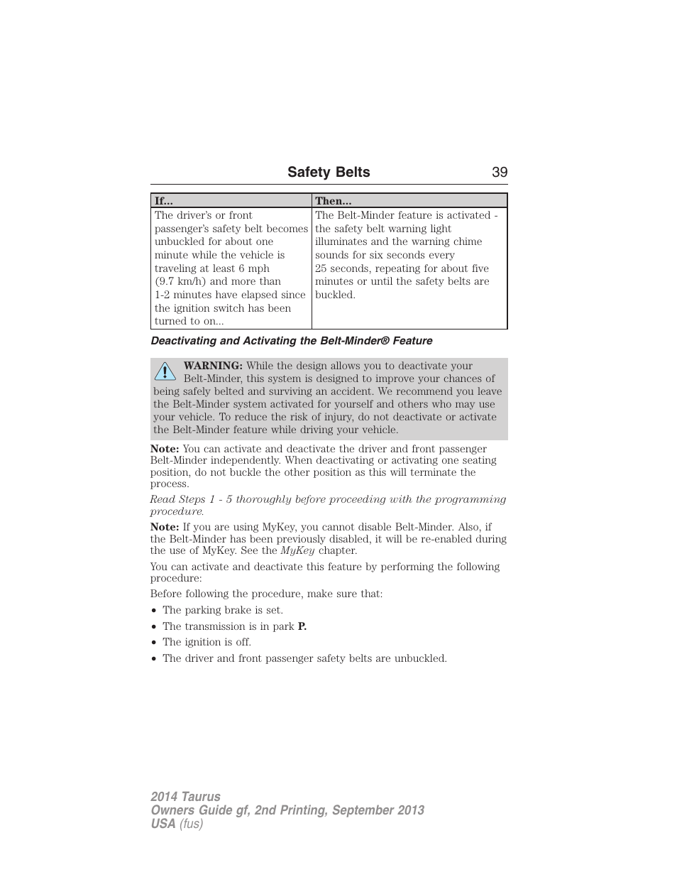 Safety belts 39 | FORD 2014 Taurus v.2 User Manual | Page 40 / 554