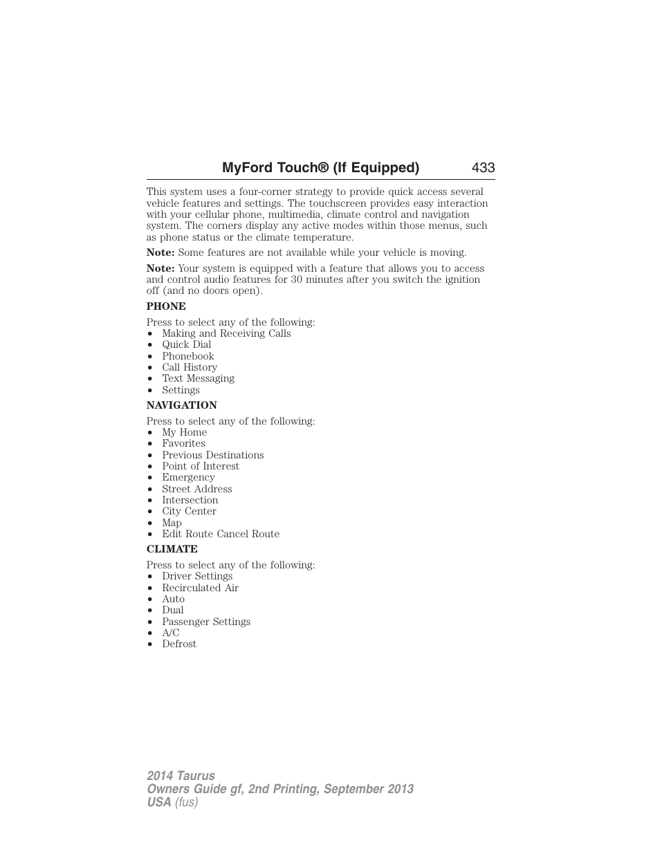 Myford touch® (if equipped) 433 | FORD 2014 Taurus v.2 User Manual | Page 434 / 554