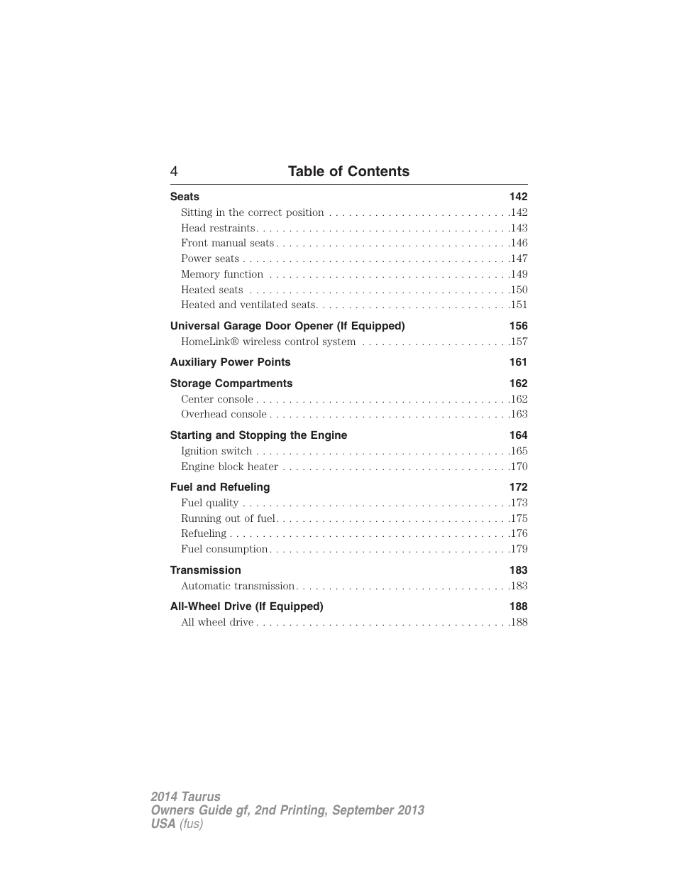 4table of contents | FORD 2014 Taurus v.2 User Manual | Page 5 / 554