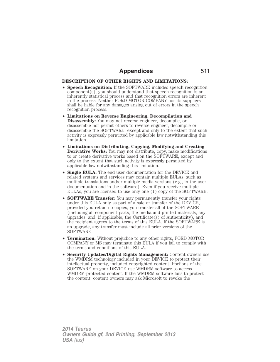 Appendices 511 | FORD 2014 Taurus v.2 User Manual | Page 512 / 554