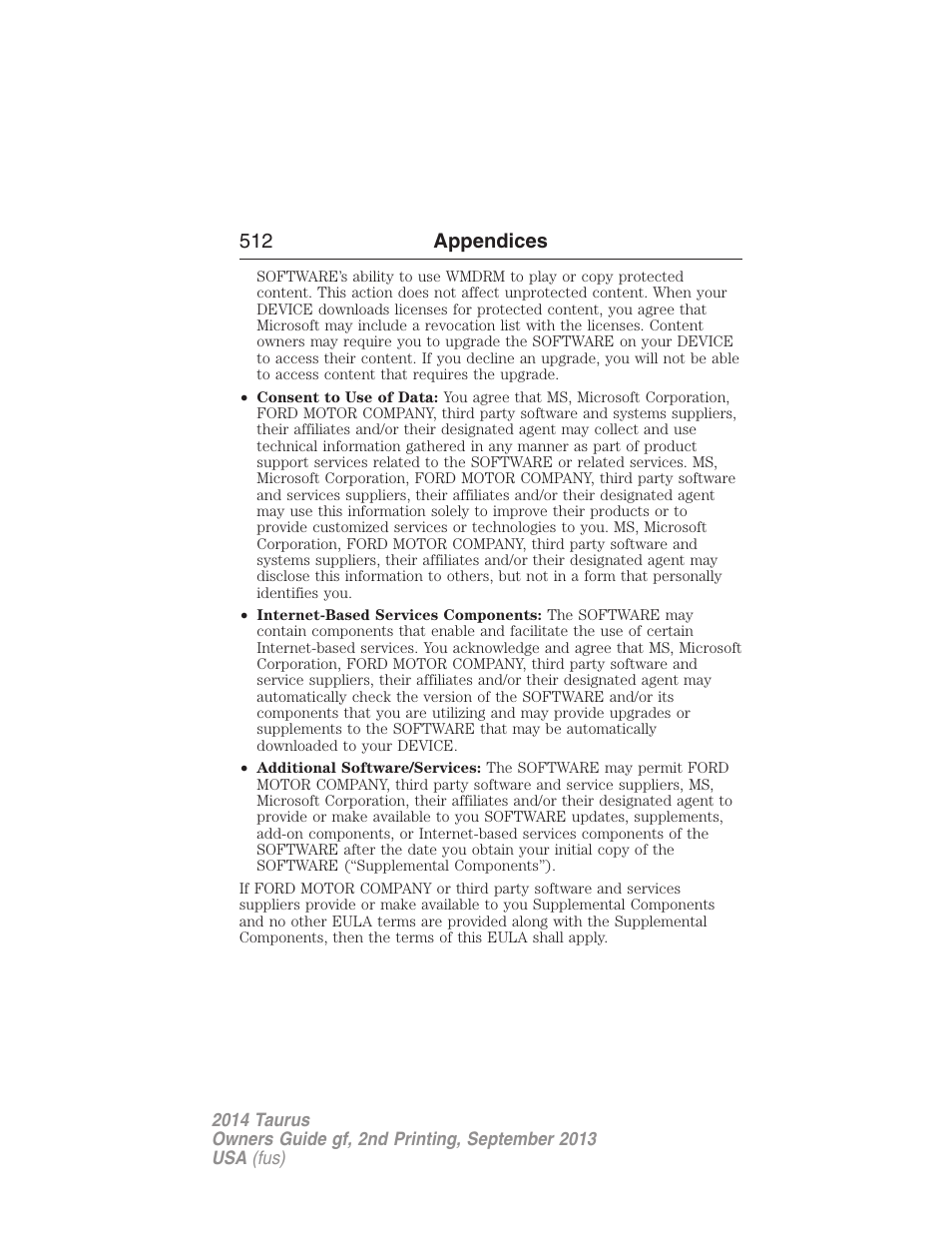 512 appendices | FORD 2014 Taurus v.2 User Manual | Page 513 / 554