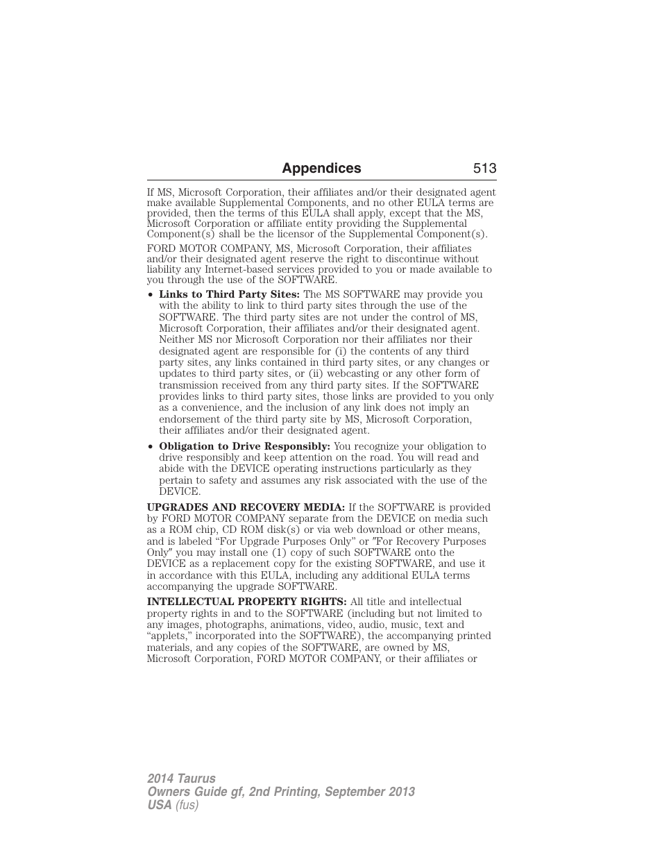 Appendices 513 | FORD 2014 Taurus v.2 User Manual | Page 514 / 554
