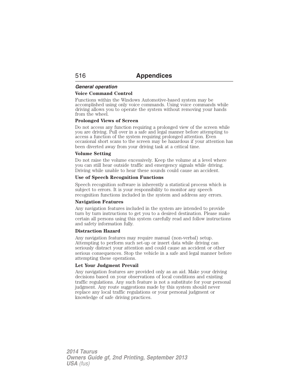 General operation, 516 appendices | FORD 2014 Taurus v.2 User Manual | Page 517 / 554