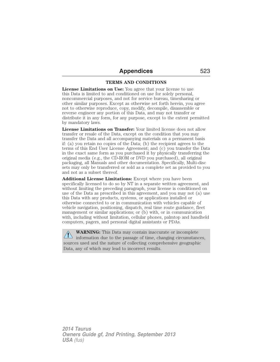 Appendices 523 | FORD 2014 Taurus v.2 User Manual | Page 524 / 554