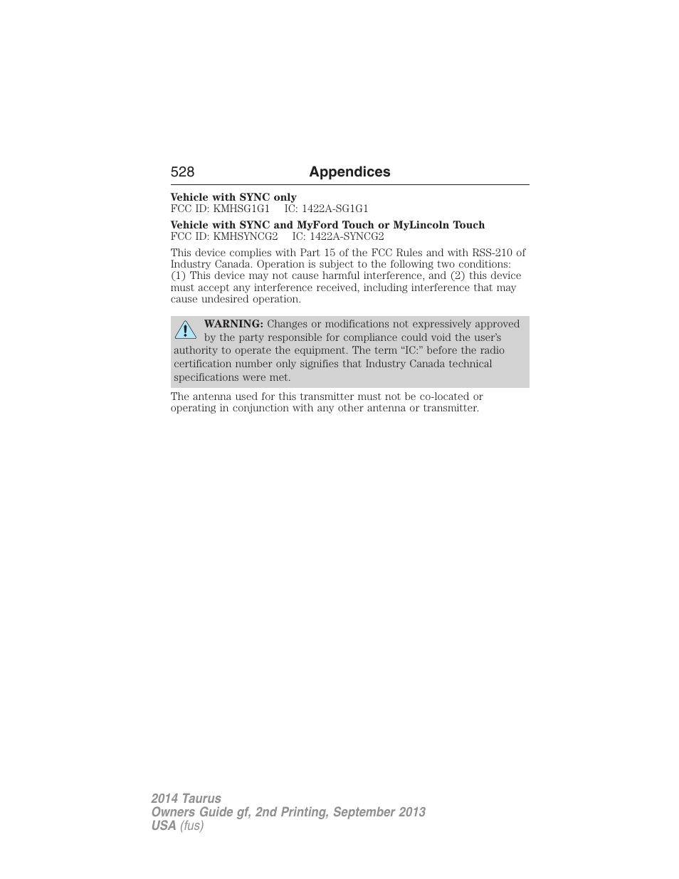 528 appendices | FORD 2014 Taurus v.2 User Manual | Page 529 / 554