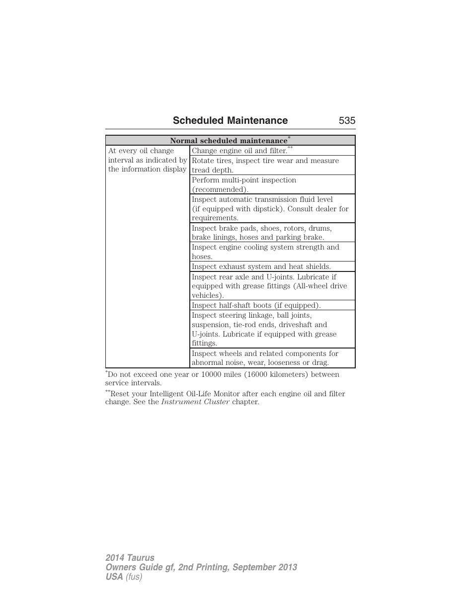Scheduled maintenance 535 | FORD 2014 Taurus v.2 User Manual | Page 536 / 554
