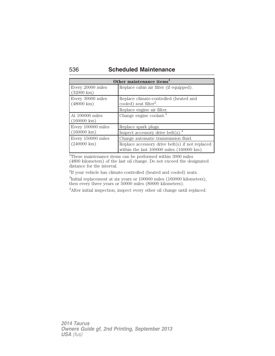 536 scheduled maintenance | FORD 2014 Taurus v.2 User Manual | Page 537 / 554