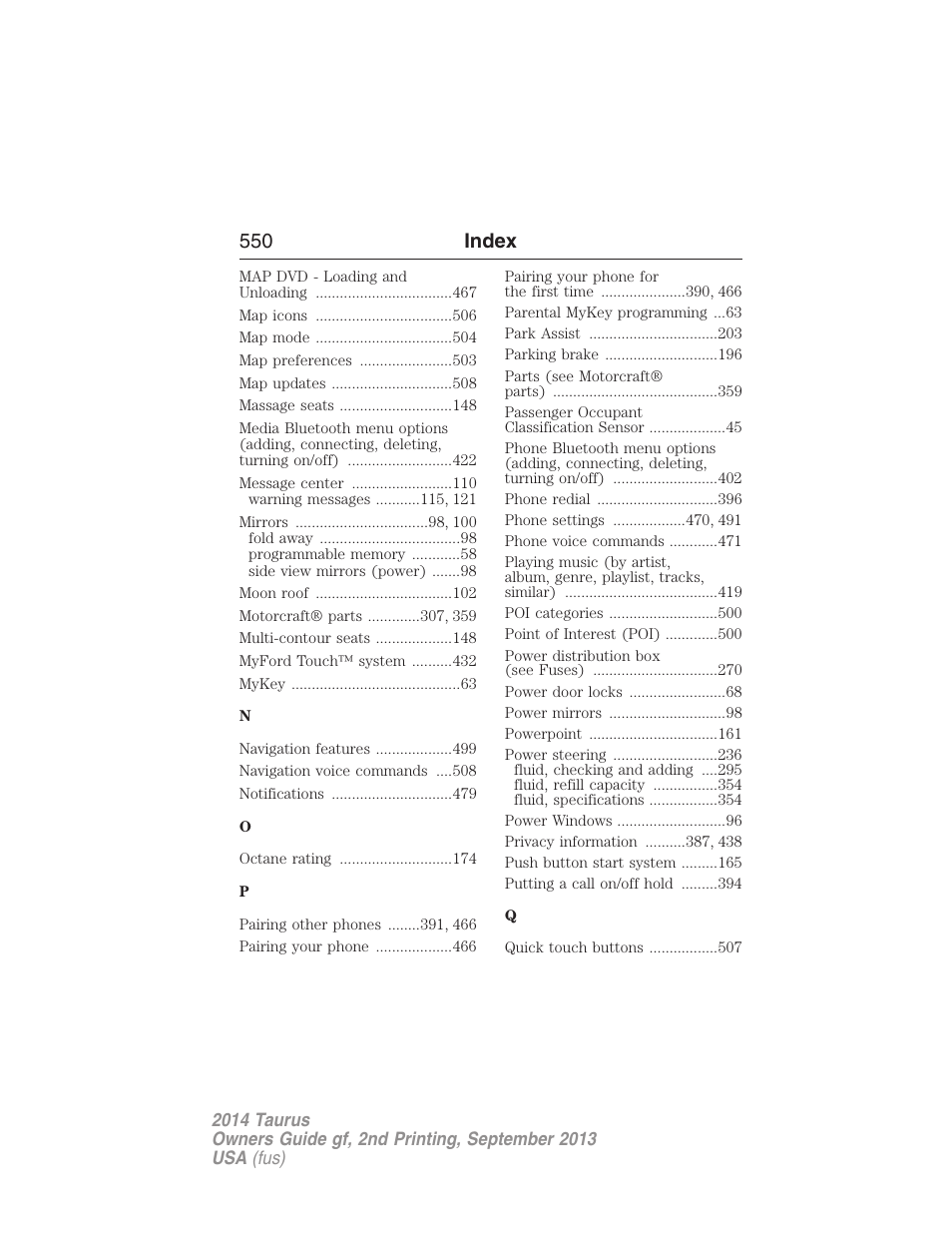 550 index | FORD 2014 Taurus v.2 User Manual | Page 551 / 554