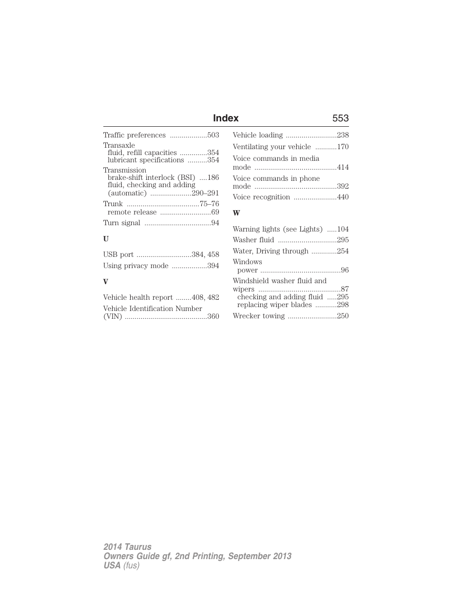 Index 553 | FORD 2014 Taurus v.2 User Manual | Page 554 / 554