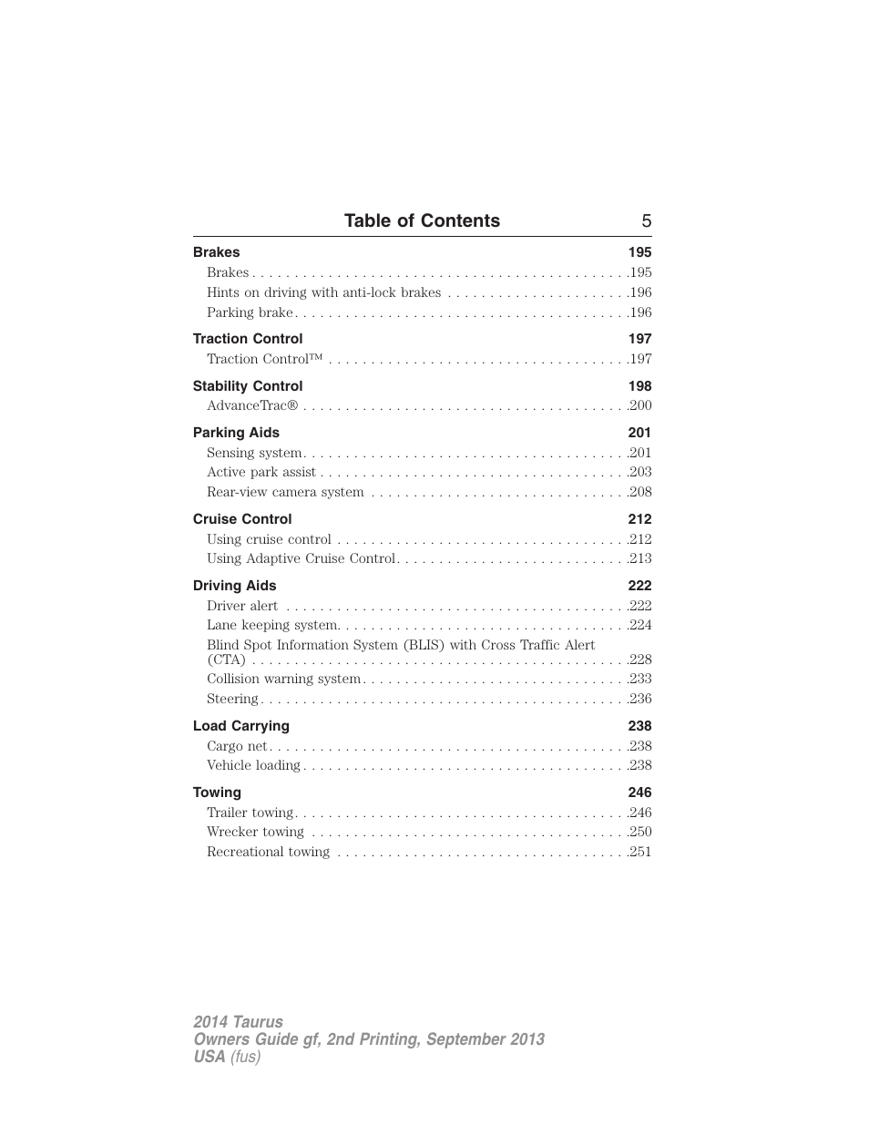 Table of contents 5 | FORD 2014 Taurus v.2 User Manual | Page 6 / 554