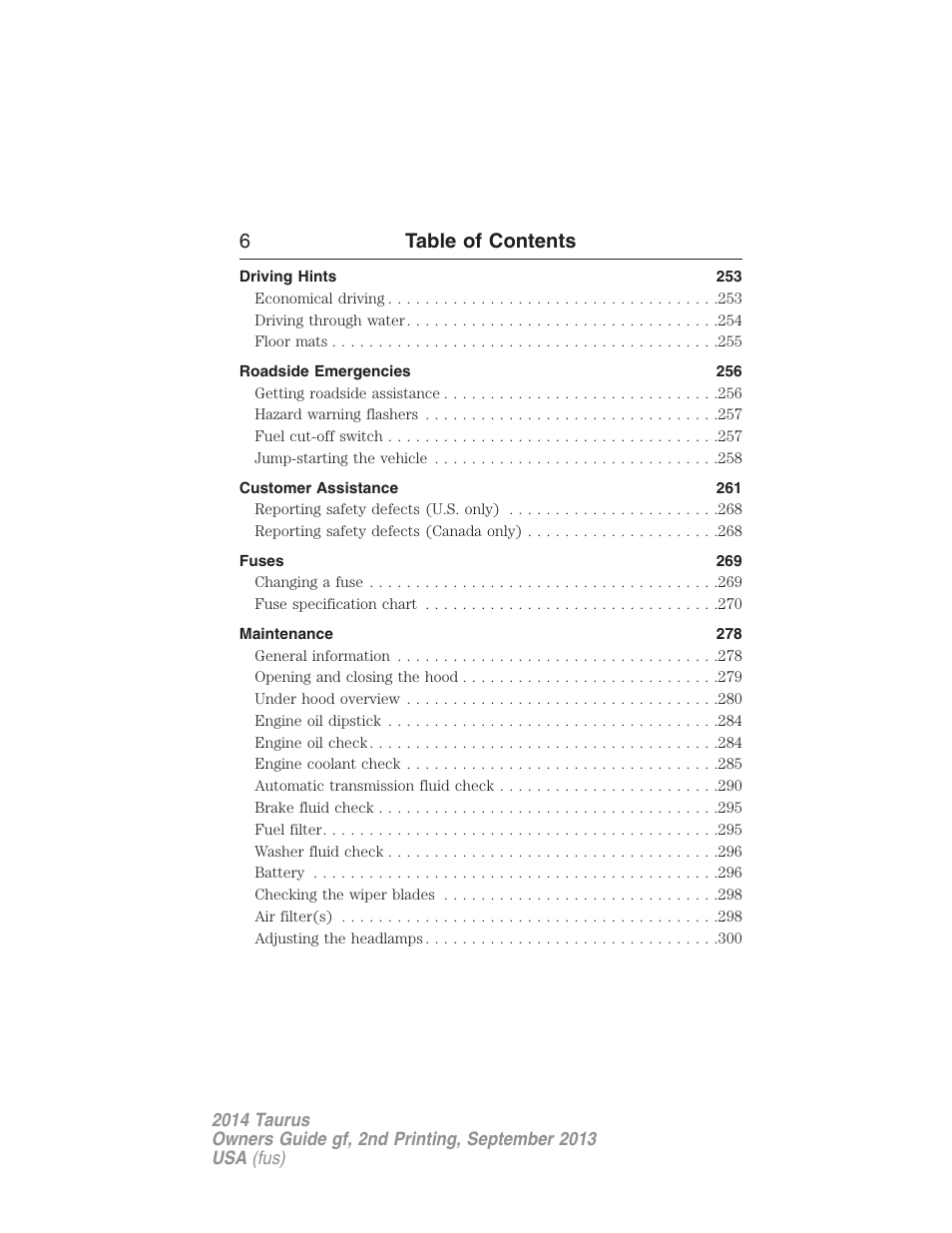 6table of contents | FORD 2014 Taurus v.2 User Manual | Page 7 / 554