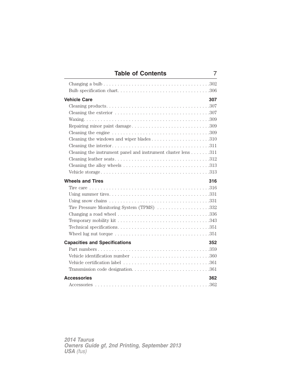Table of contents 7 | FORD 2014 Taurus v.2 User Manual | Page 8 / 554