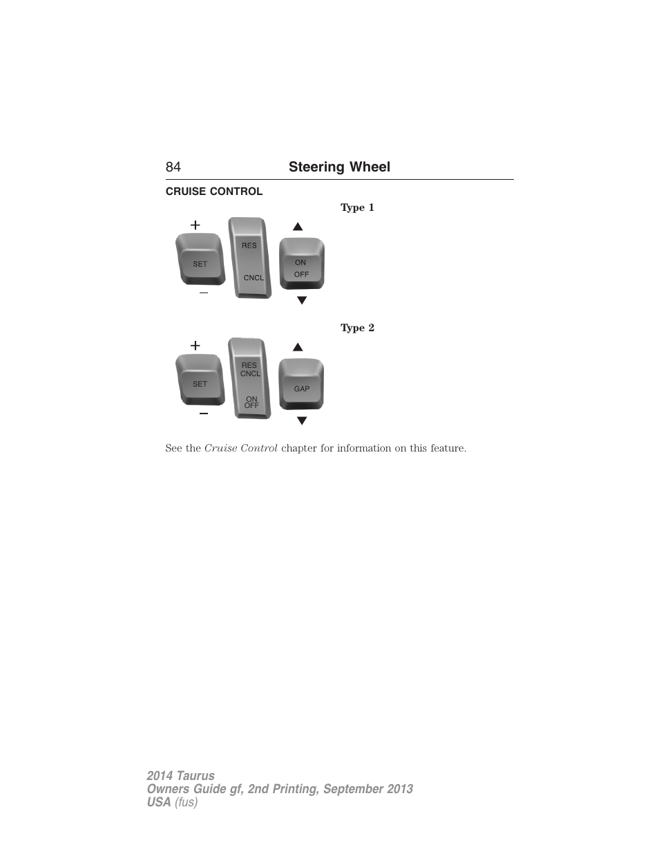 Cruise control, 84 steering wheel | FORD 2014 Taurus v.2 User Manual | Page 85 / 554