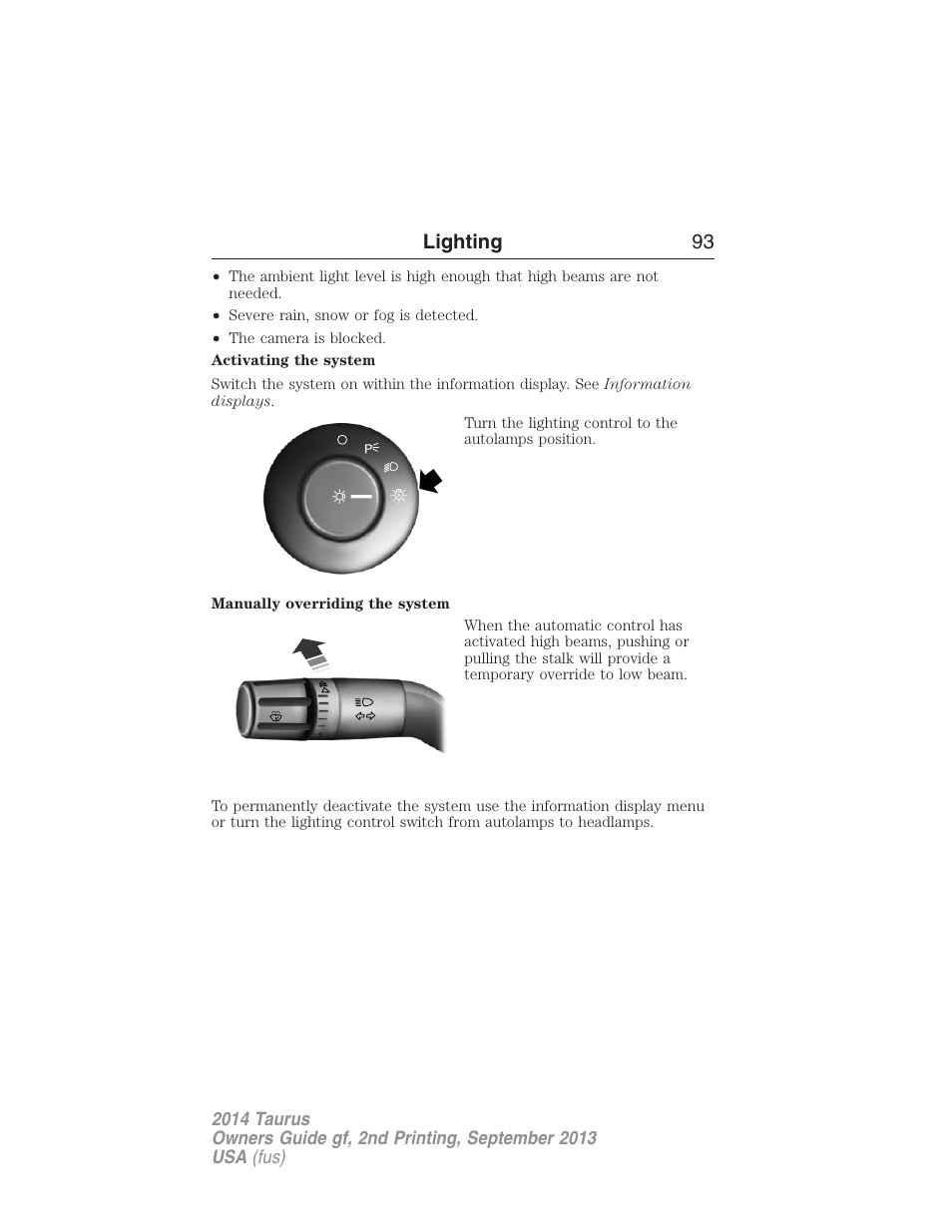 Lighting 93 | FORD 2014 Taurus v.2 User Manual | Page 94 / 554
