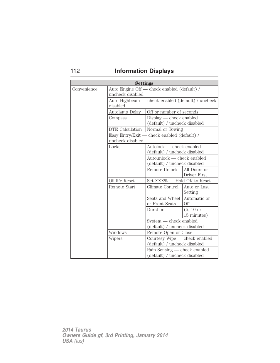 112 information displays | FORD 2014 Taurus v.3 User Manual | Page 113 / 553