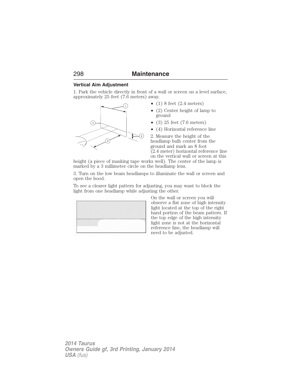 Vertical aim adjustment, 298 maintenance | FORD 2014 Taurus v.3 User Manual | Page 299 / 553