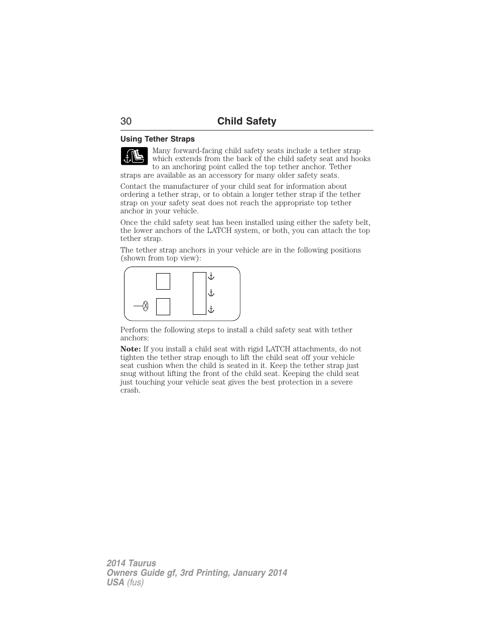 Using tether straps, 30 child safety | FORD 2014 Taurus v.3 User Manual | Page 31 / 553