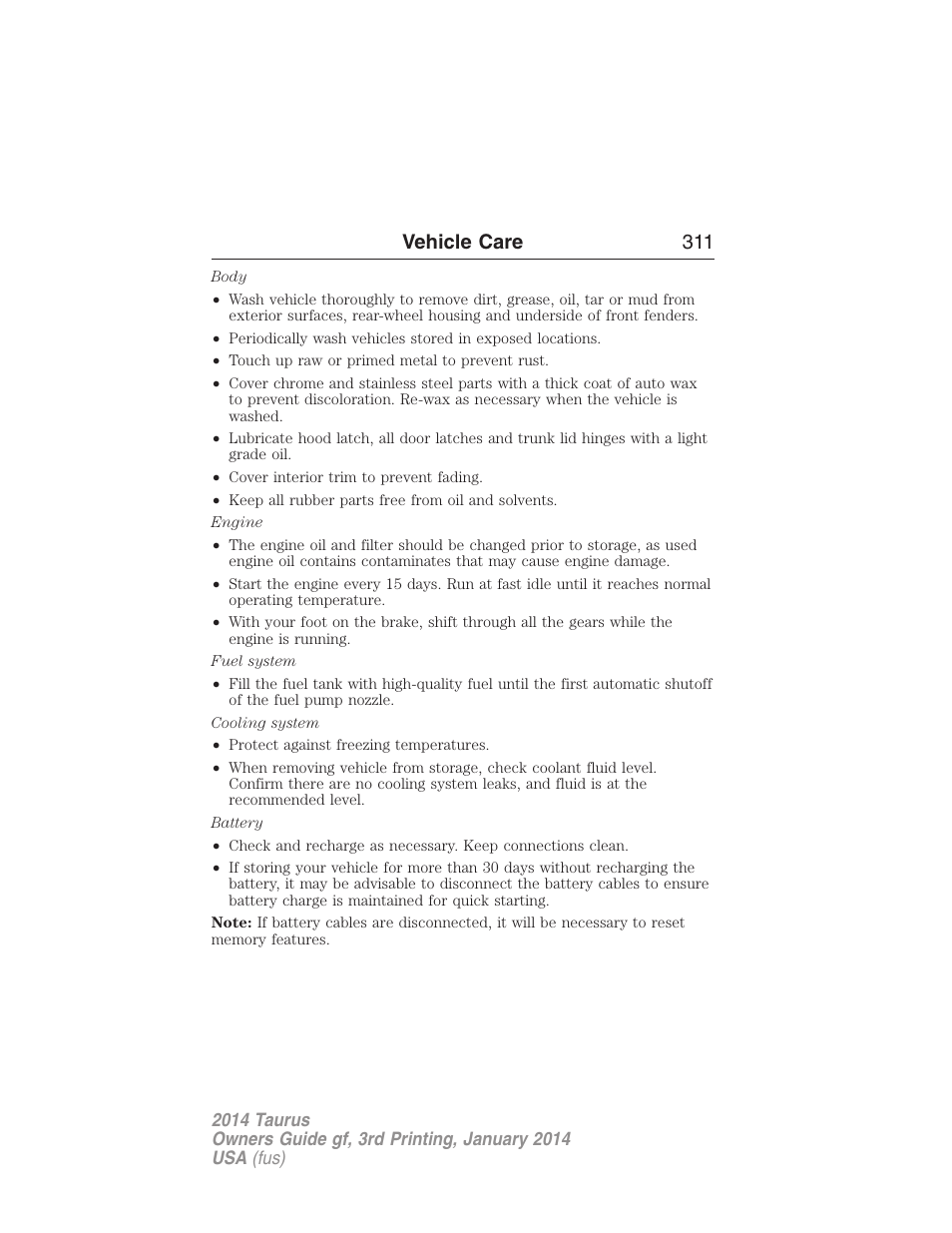 Vehicle care 311 | FORD 2014 Taurus v.3 User Manual | Page 312 / 553