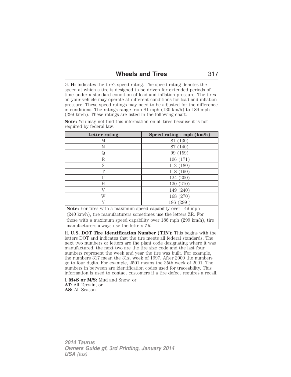 Wheels and tires 317 | FORD 2014 Taurus v.3 User Manual | Page 318 / 553