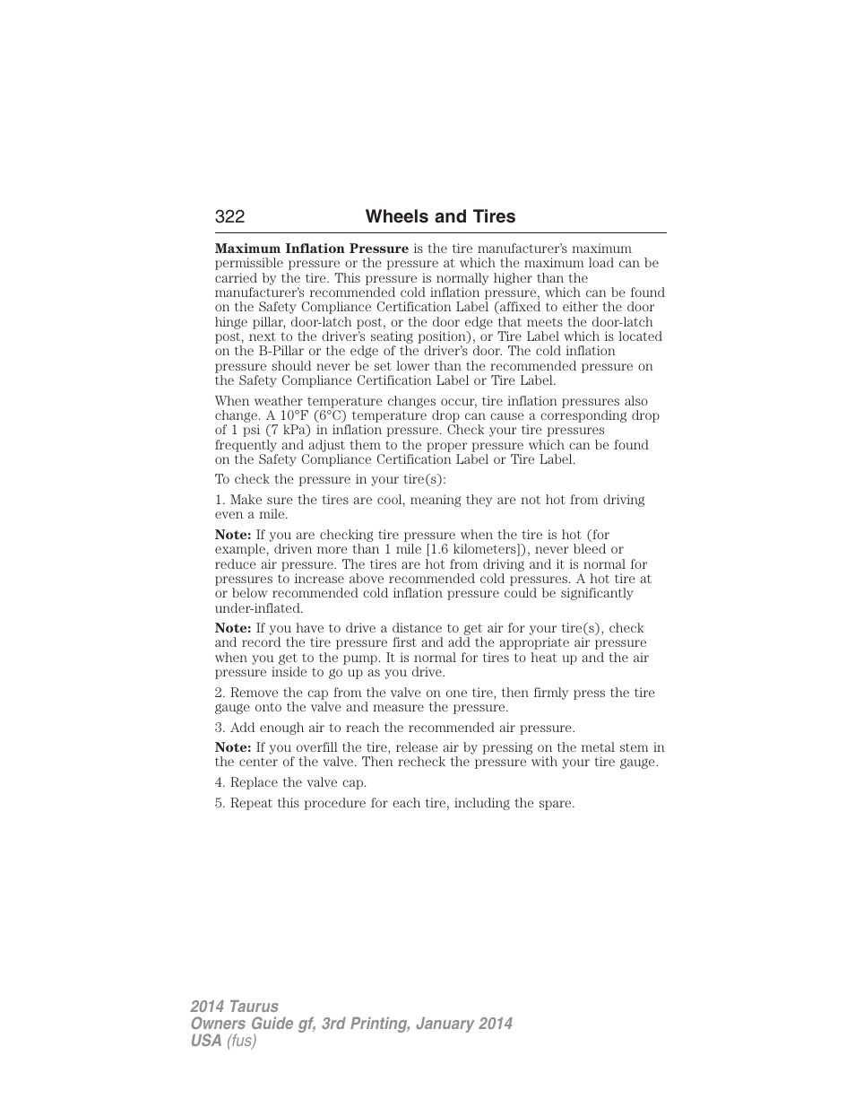 322 wheels and tires | FORD 2014 Taurus v.3 User Manual | Page 323 / 553