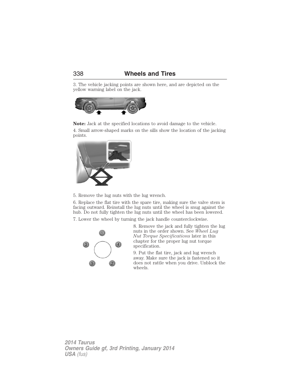 338 wheels and tires | FORD 2014 Taurus v.3 User Manual | Page 339 / 553