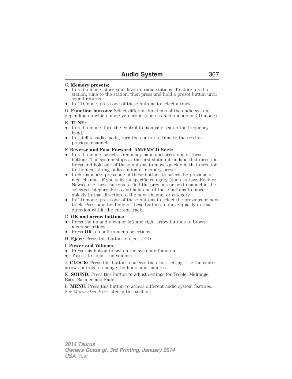 Audio system 367 | FORD 2014 Taurus v.3 User Manual | Page 368 / 553