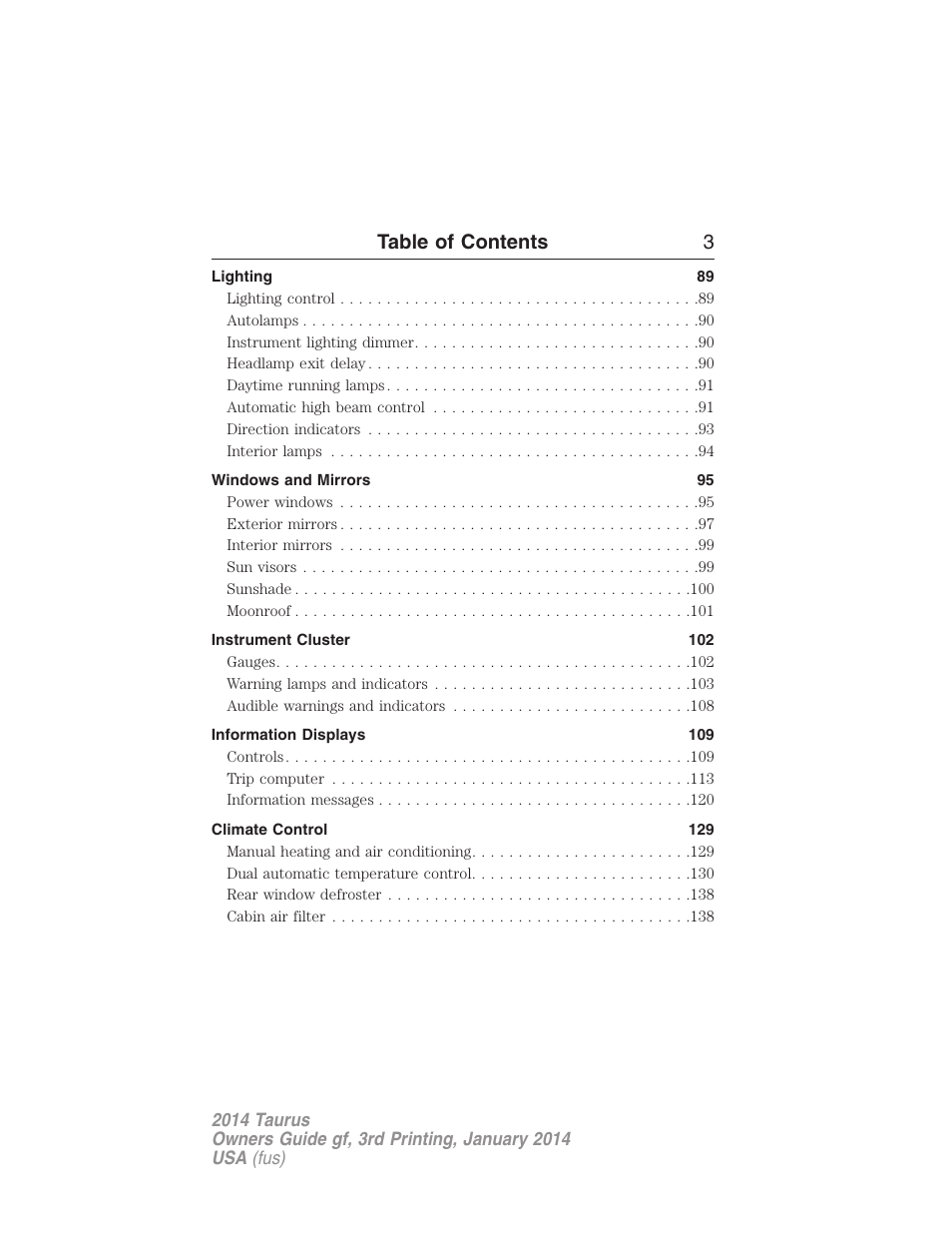 Table of contents 3 | FORD 2014 Taurus v.3 User Manual | Page 4 / 553