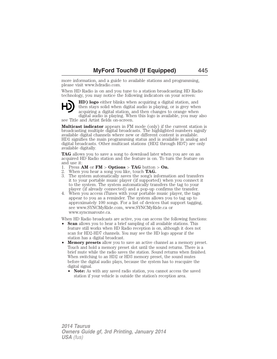 Myford touch® (if equipped) 445 | FORD 2014 Taurus v.3 User Manual | Page 446 / 553