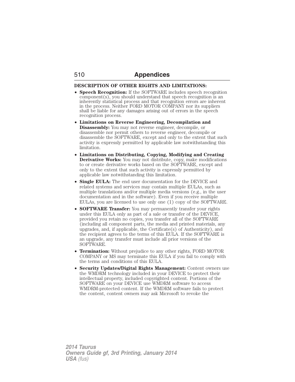 510 appendices | FORD 2014 Taurus v.3 User Manual | Page 511 / 553