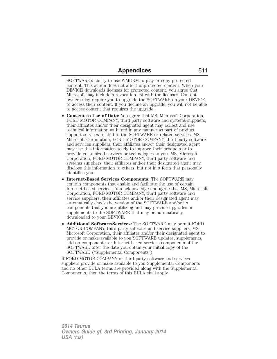 Appendices 511 | FORD 2014 Taurus v.3 User Manual | Page 512 / 553