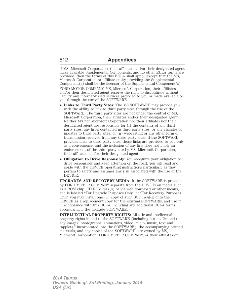 512 appendices | FORD 2014 Taurus v.3 User Manual | Page 513 / 553