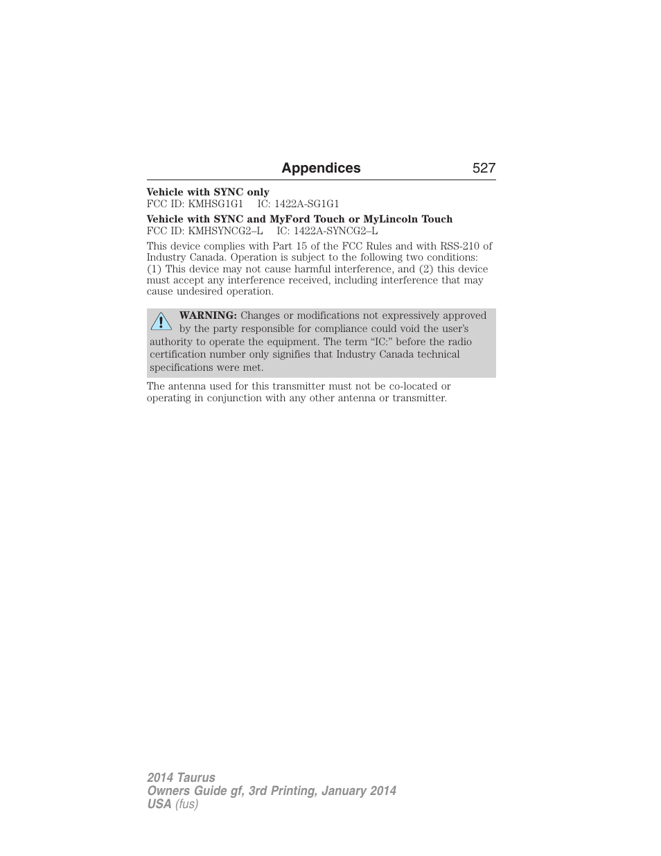 Appendices 527 | FORD 2014 Taurus v.3 User Manual | Page 528 / 553