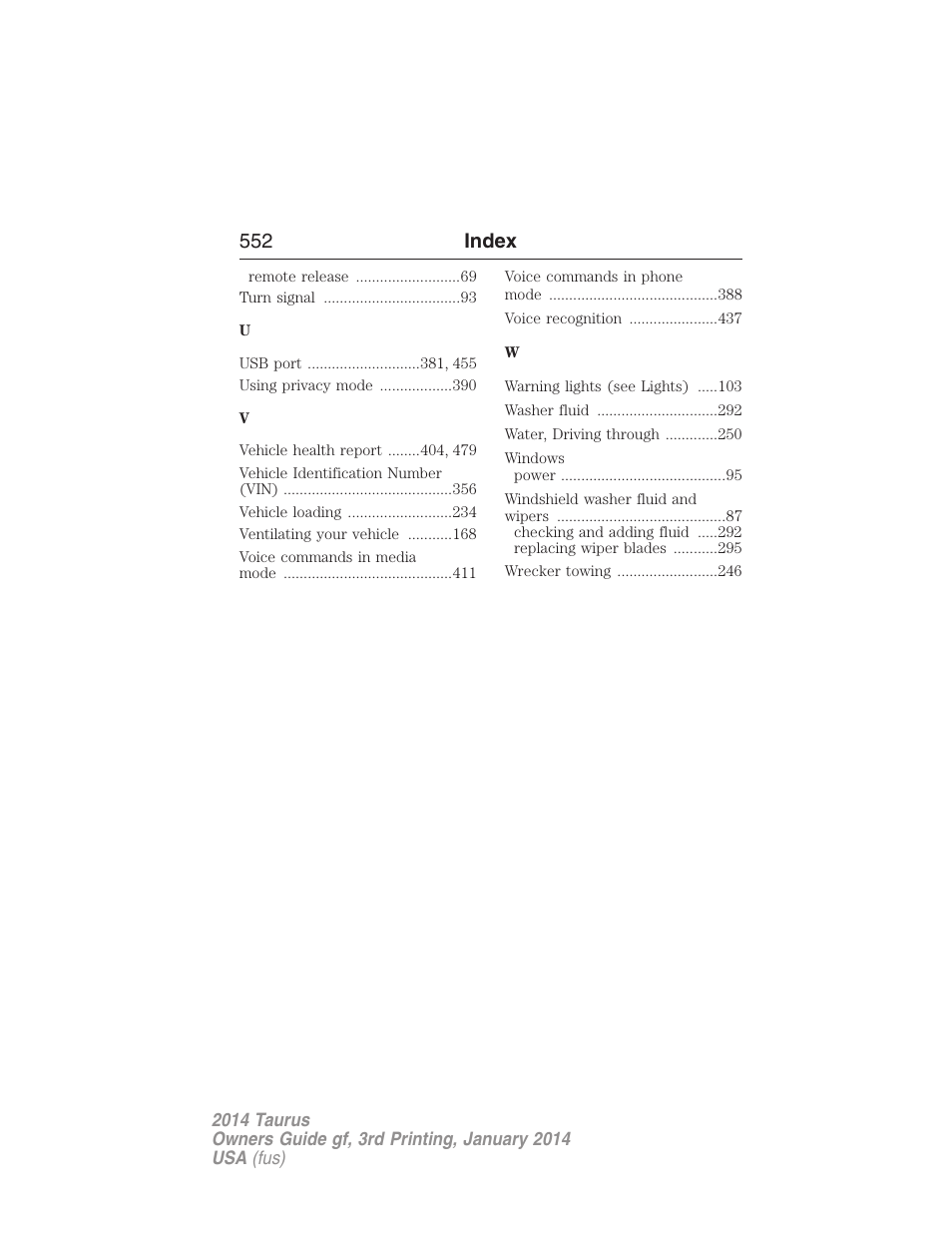 552 index | FORD 2014 Taurus v.3 User Manual | Page 553 / 553