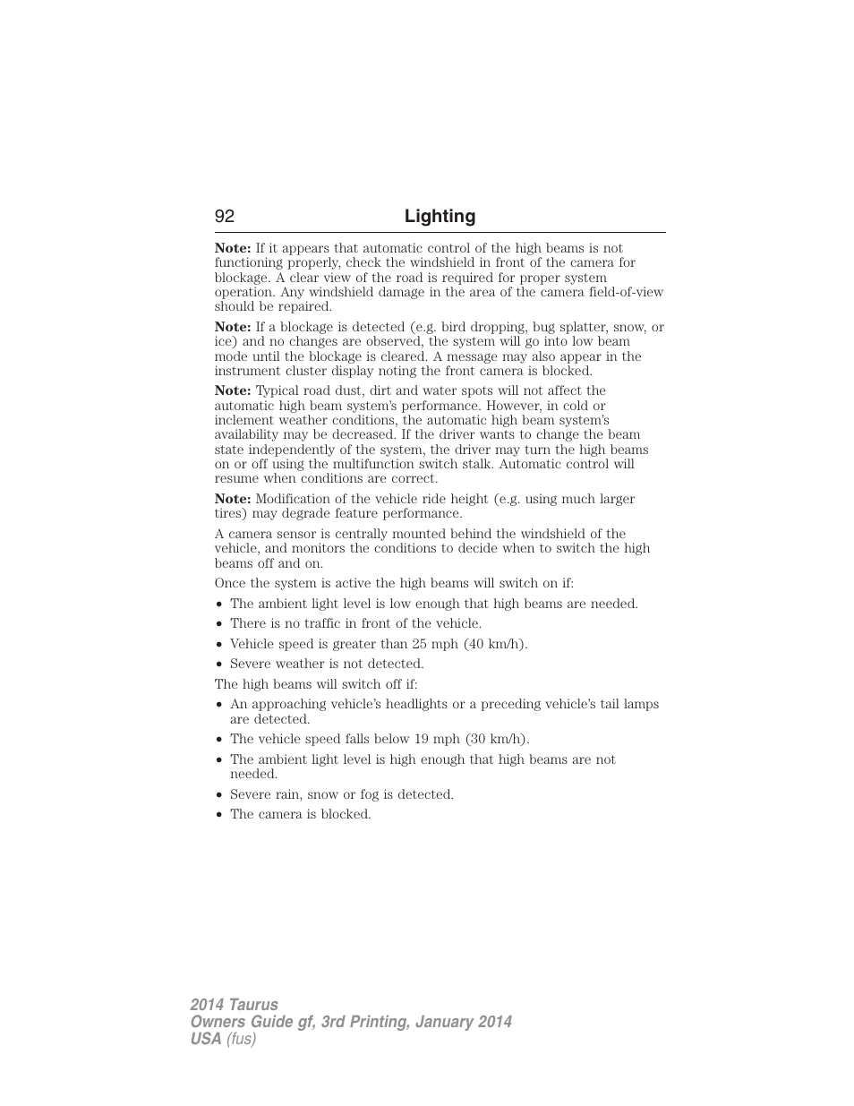 92 lighting | FORD 2014 Taurus v.3 User Manual | Page 93 / 553