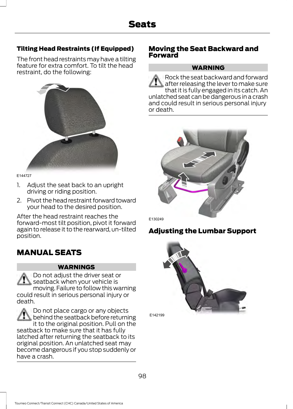 Manual seats, Seats | FORD 2014 Transit Connect v.1 User Manual | Page 101 / 401