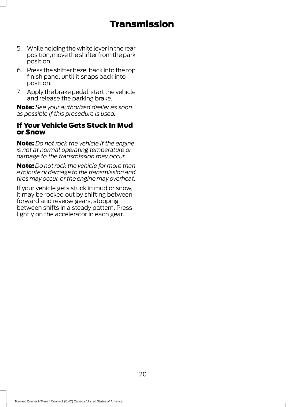 Transmission | FORD 2014 Transit Connect v.1 User Manual | Page 123 / 401