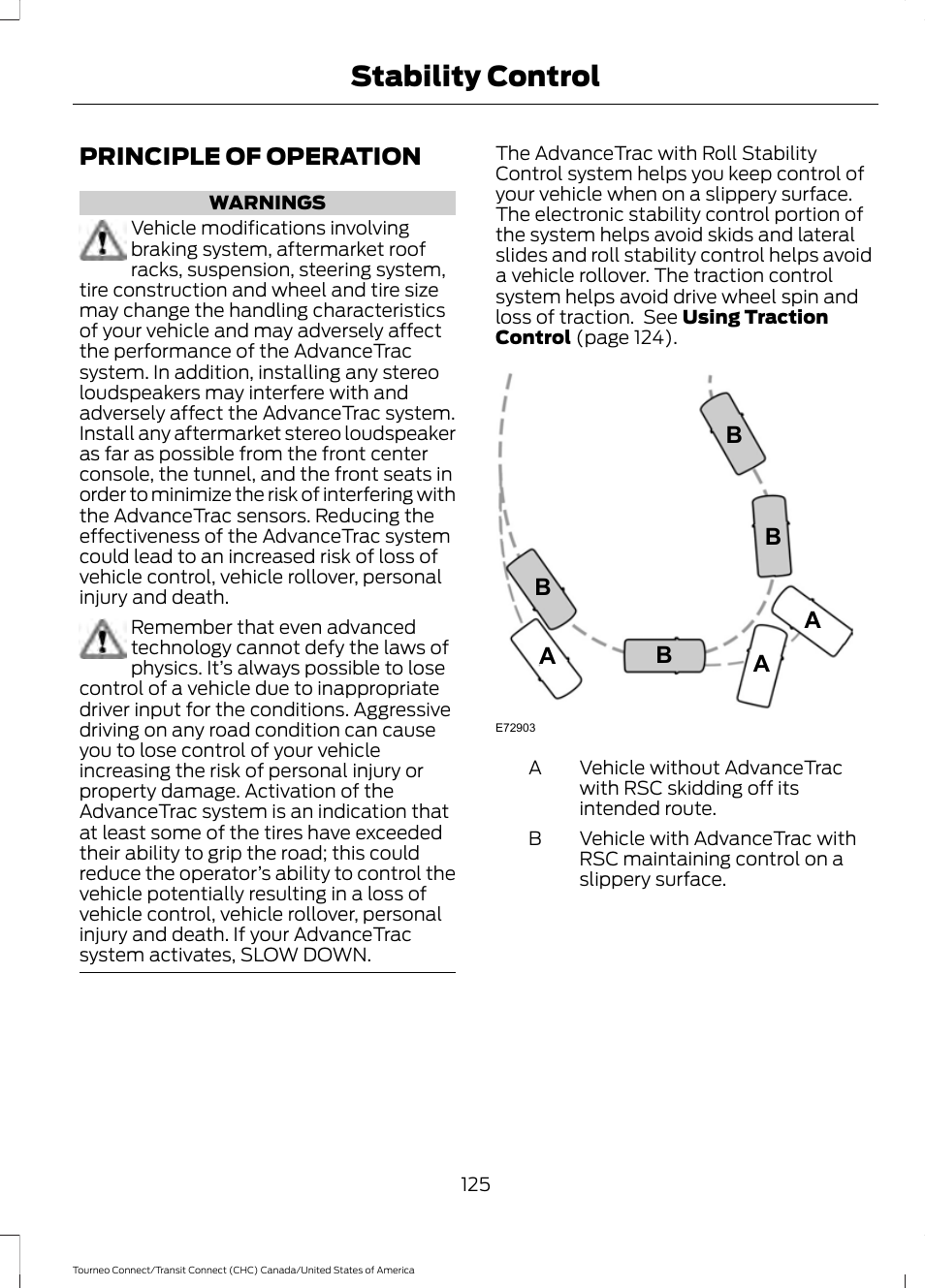 Stability control, Principle of operation, Ab b b b | FORD 2014 Transit Connect v.1 User Manual | Page 128 / 401