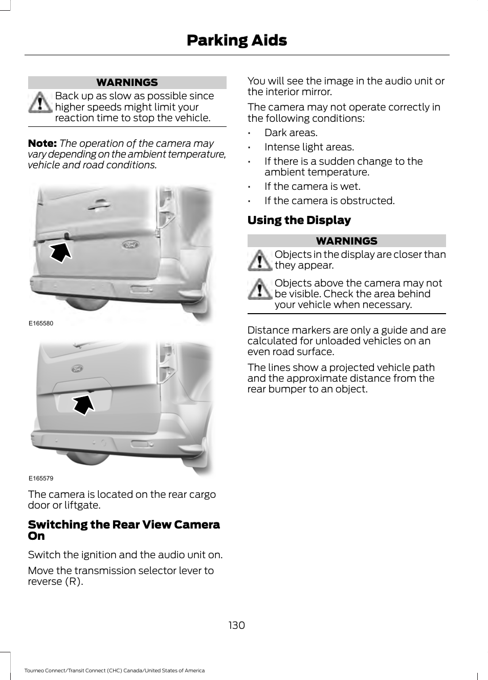 Parking aids | FORD 2014 Transit Connect v.1 User Manual | Page 133 / 401