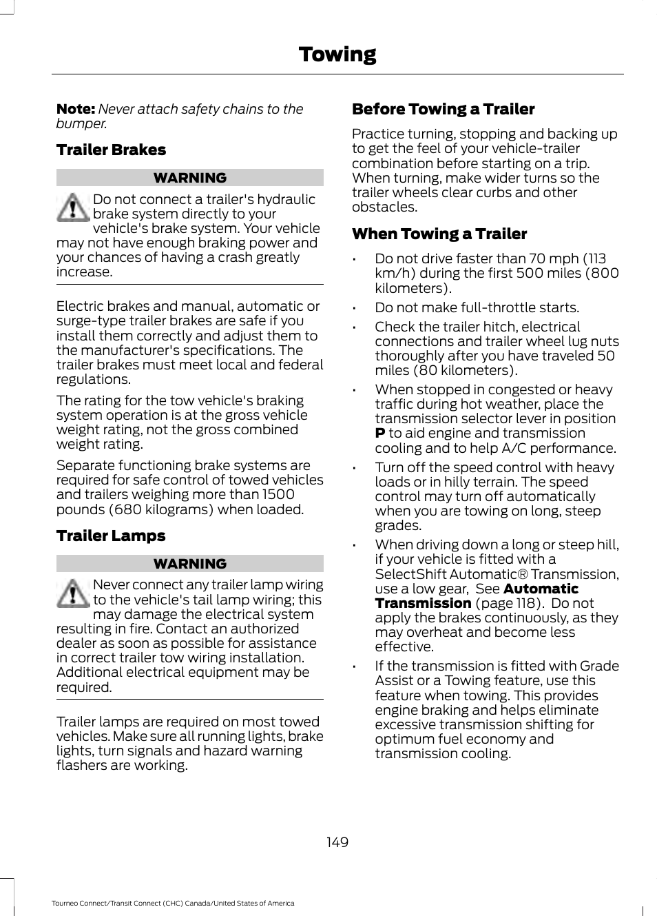Towing | FORD 2014 Transit Connect v.1 User Manual | Page 152 / 401