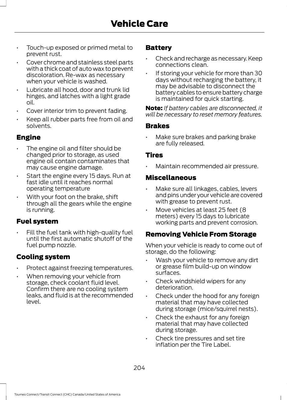 Vehicle care | FORD 2014 Transit Connect v.1 User Manual | Page 207 / 401