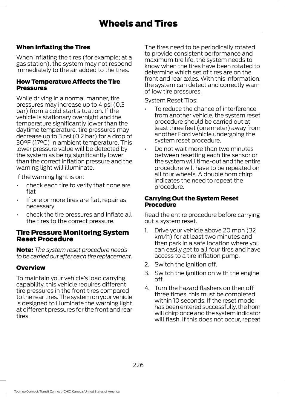 Wheels and tires | FORD 2014 Transit Connect v.1 User Manual | Page 229 / 401