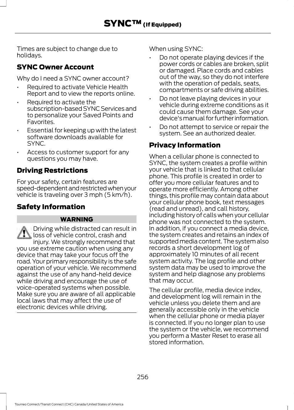 Sync | FORD 2014 Transit Connect v.1 User Manual | Page 259 / 401