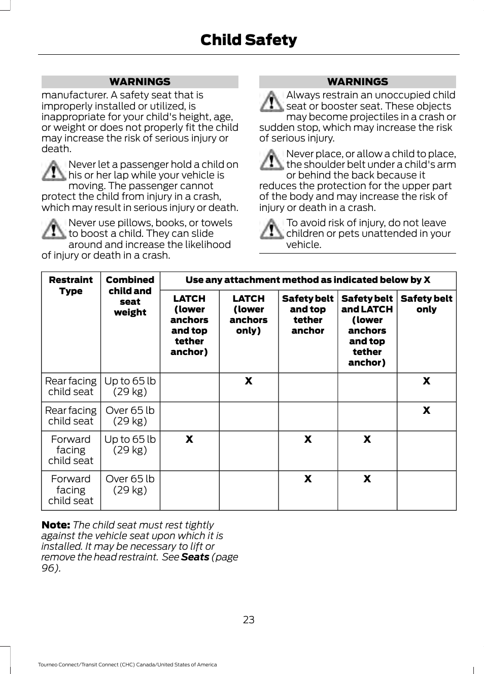 Child safety | FORD 2014 Transit Connect v.1 User Manual | Page 26 / 401