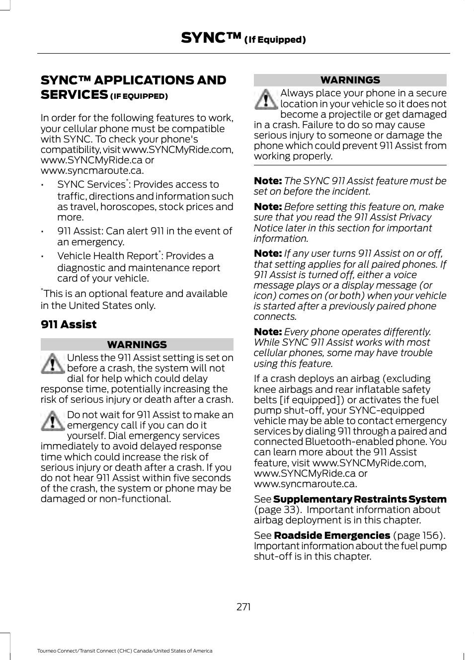Sync™ applications and services, Sync | FORD 2014 Transit Connect v.1 User Manual | Page 274 / 401